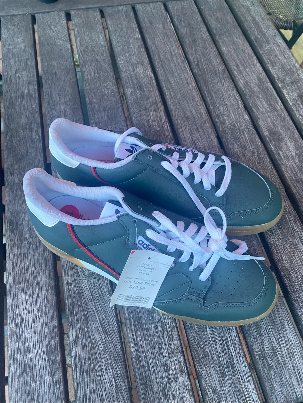 adidas Dark Green and White Low-Top Sneakers with Red Trim